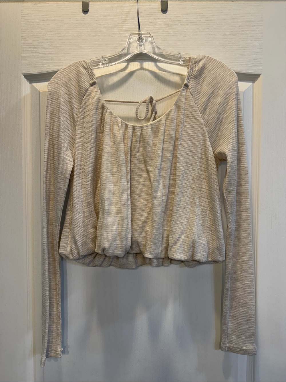 We The Free Cream Ribbed Cropped Peasant Long-Sleeve Top